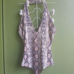 Snakeskin v-neck bodysuit
